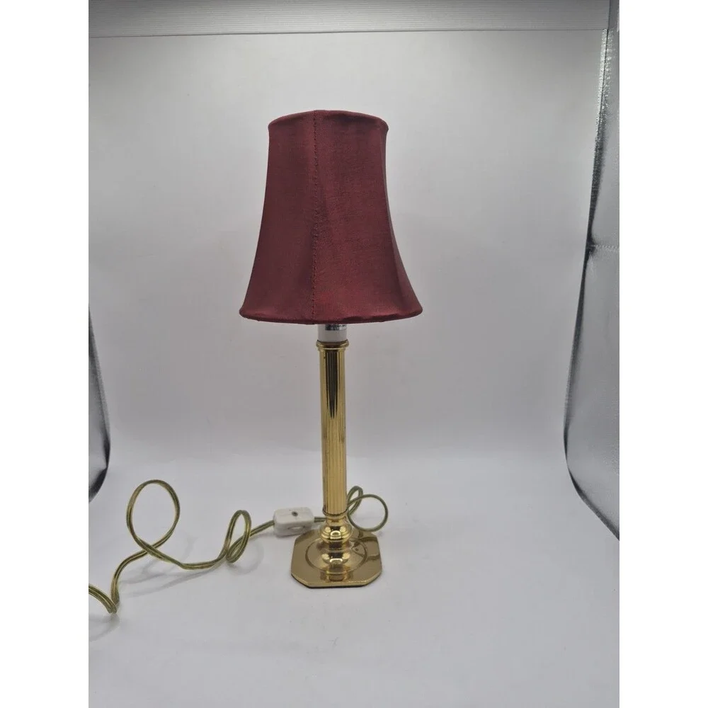 Vintage Small Brass Candlestick Lamp w/  Lamp Shade 13